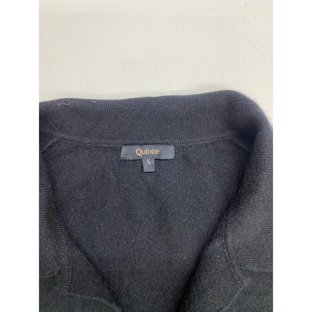 Women Quince Mongolian Cashmere Sweater solid black v-neck pullover polo, L - Picture 4 of 5
